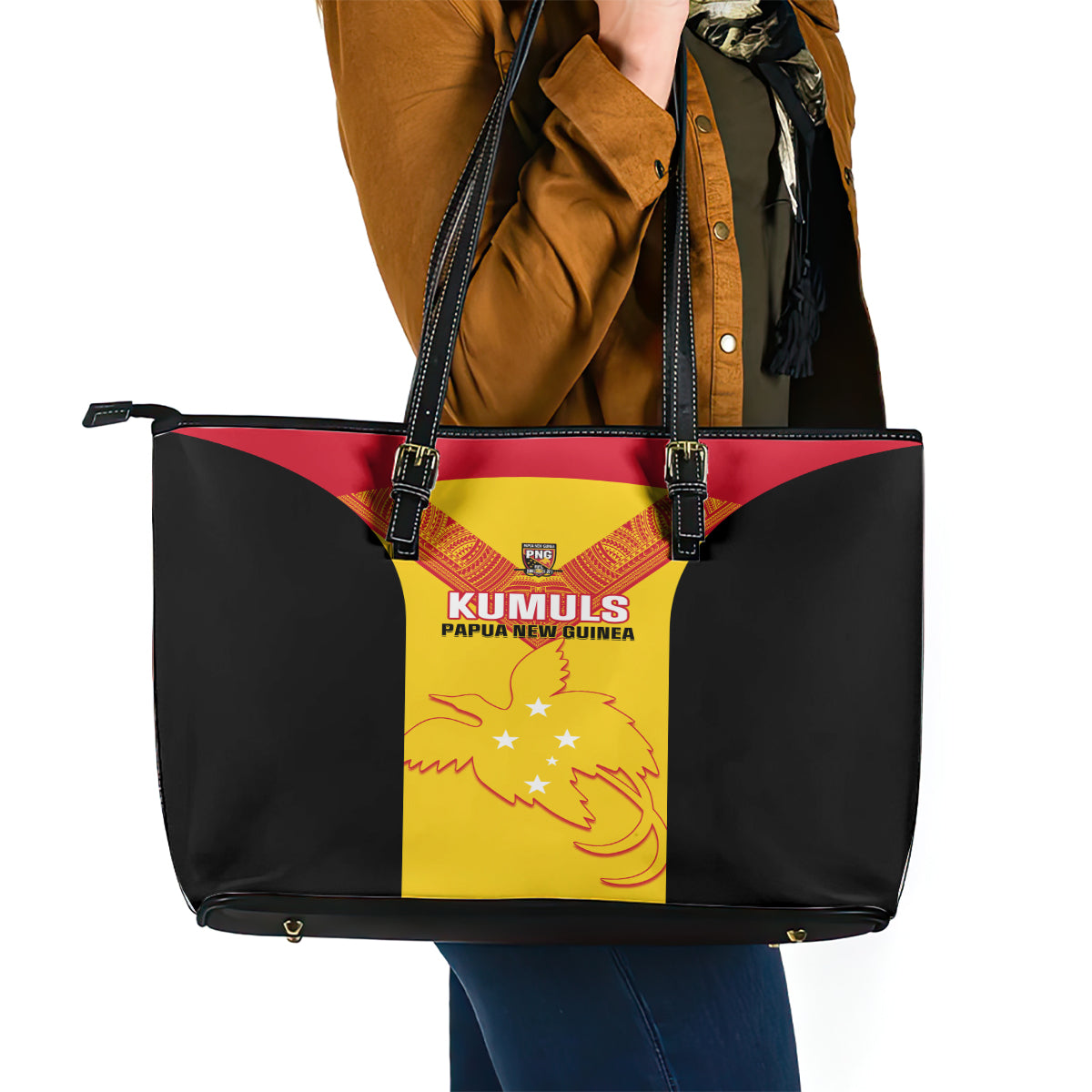 Papua New Guinea Rubgby Leather Tote Bag Pacific 2023 Go PNG Kumuls - Wonder Print Shop