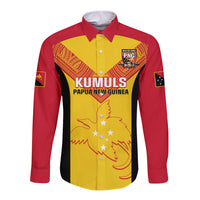 Custom Papua New Guinea Rubgby Long Sleeve Button Shirt Pacific 2023 Go PNG Kumuls - Wonder Print Shop