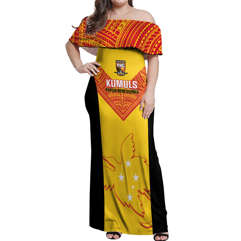 Custom Papua New Guinea Rubgby Off Shoulder Maxi Dress Pacific 2023 Go PNG Kumuls - Wonder Print Shop