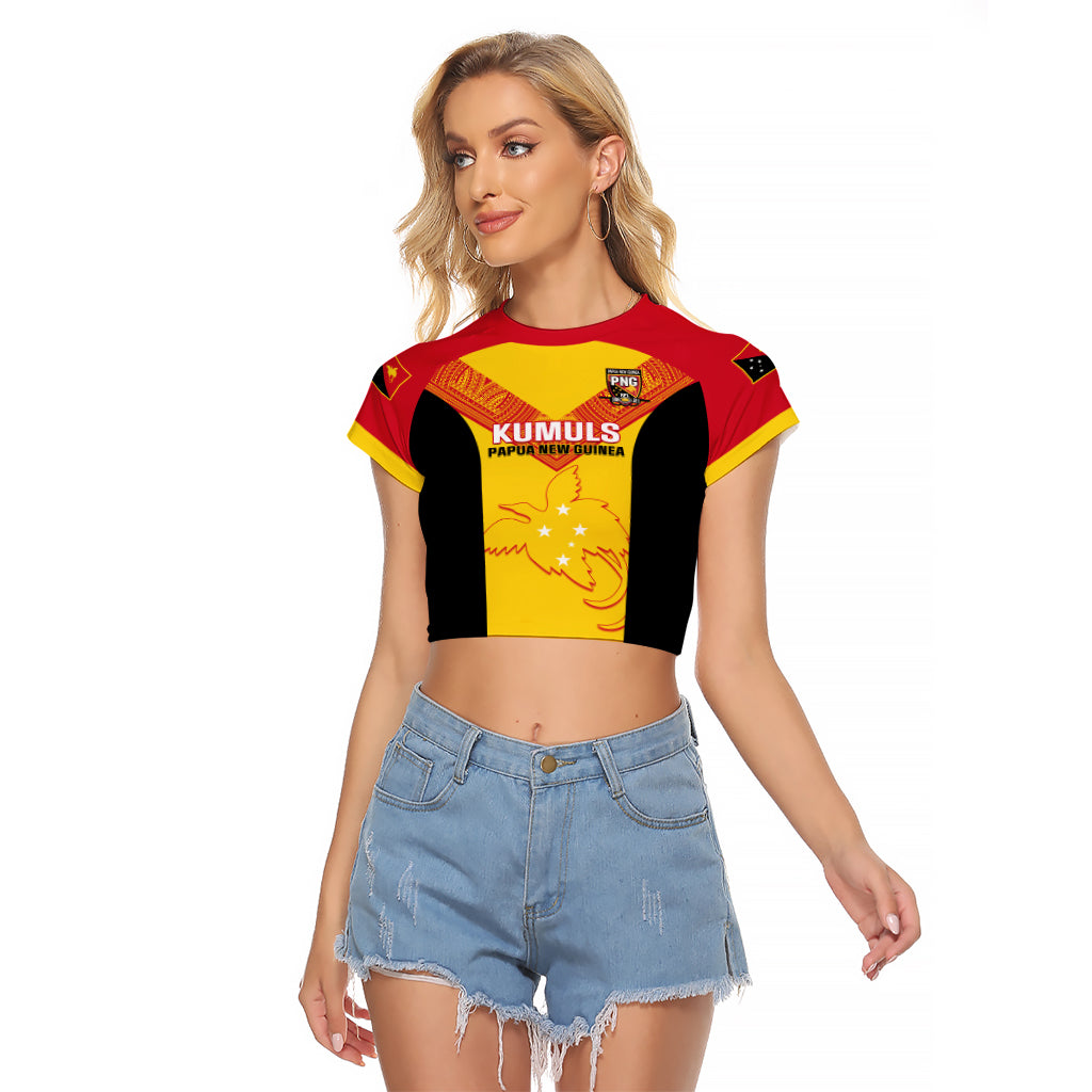 Custom Papua New Guinea Rubgby Raglan Cropped T Shirt Pacific 2023 Go PNG Kumuls - Wonder Print Shop