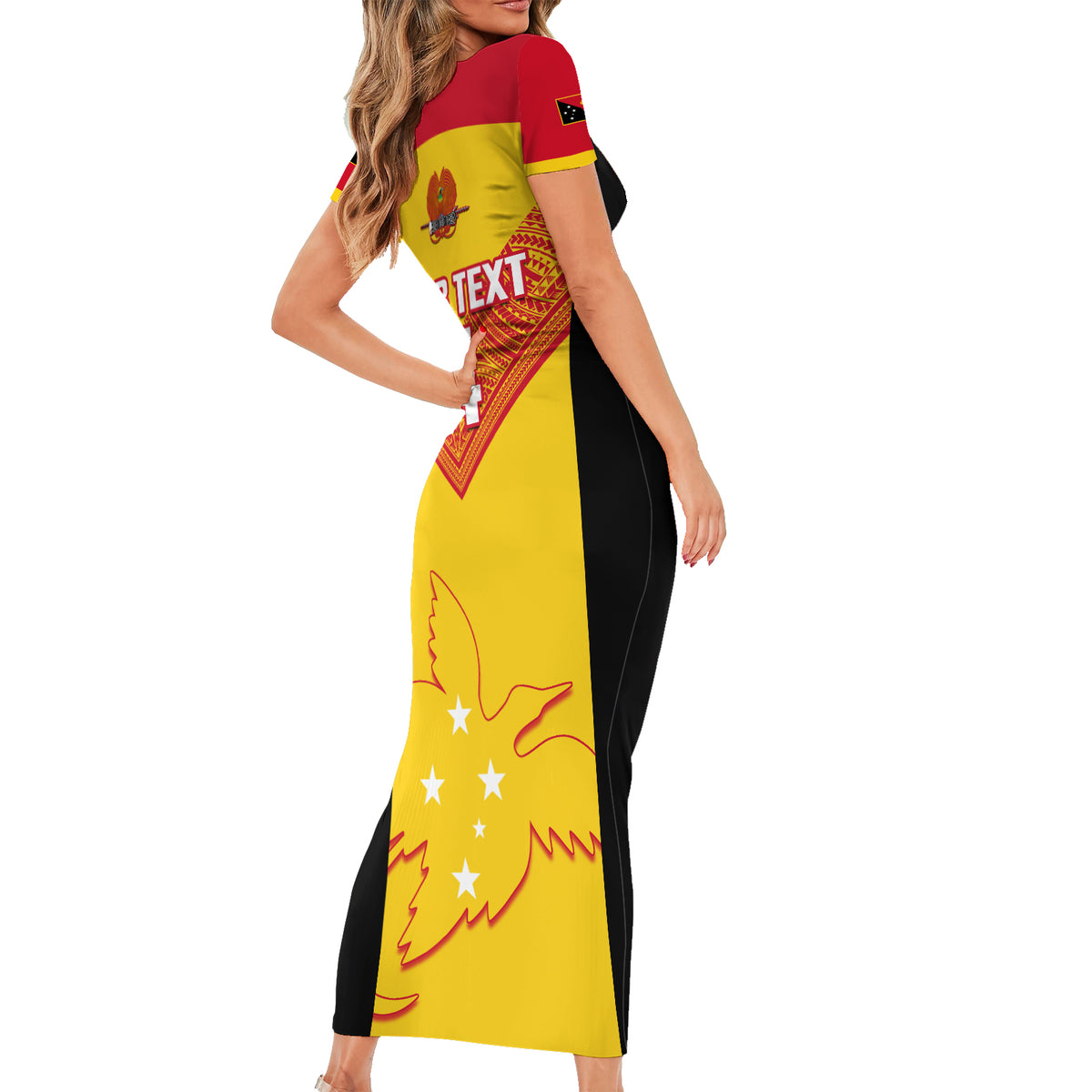 Custom Papua New Guinea Rubgby Short Sleeve Bodycon Dress Pacific 2023 Go PNG Kumuls - Wonder Print Shop