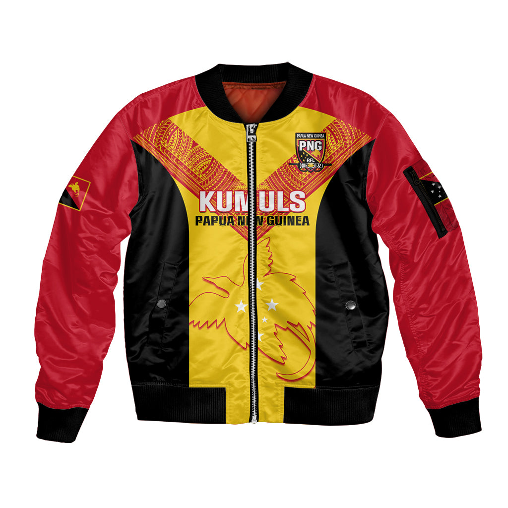 Custom Papua New Guinea Rubgby Sleeve Zip Bomber Jacket Pacific 2023 Go PNG Kumuls - Wonder Print Shop