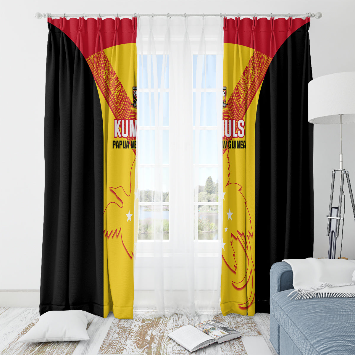 Papua New Guinea Rubgby Window Curtain Pacific 2023 Go PNG Kumuls - Wonder Print Shop