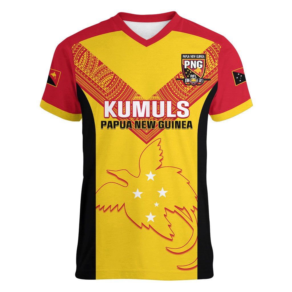 Custom Papua New Guinea Rubgby Women V Neck T Shirt Pacific 2023 Go PNG Kumuls - Wonder Print Shop