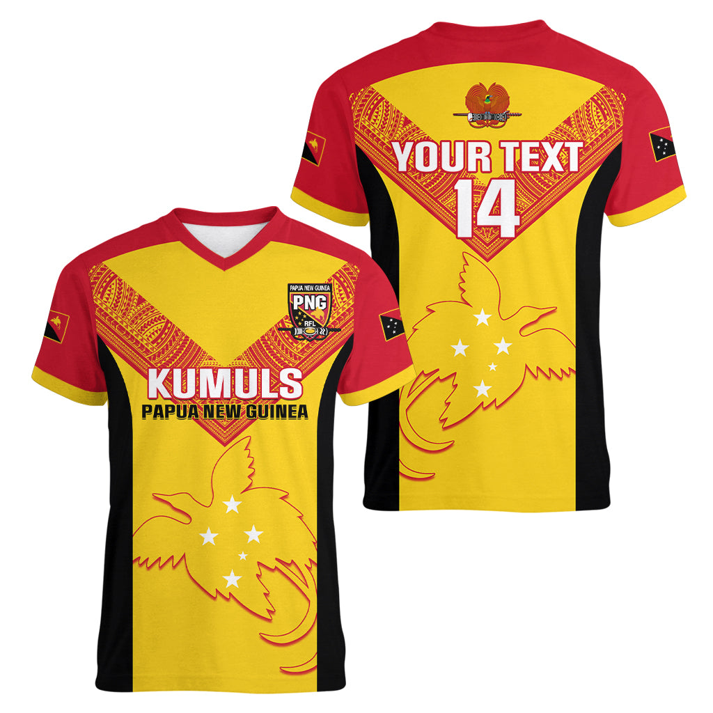 Custom Papua New Guinea Rubgby Women V Neck T Shirt Pacific 2023 Go PNG Kumuls - Wonder Print Shop