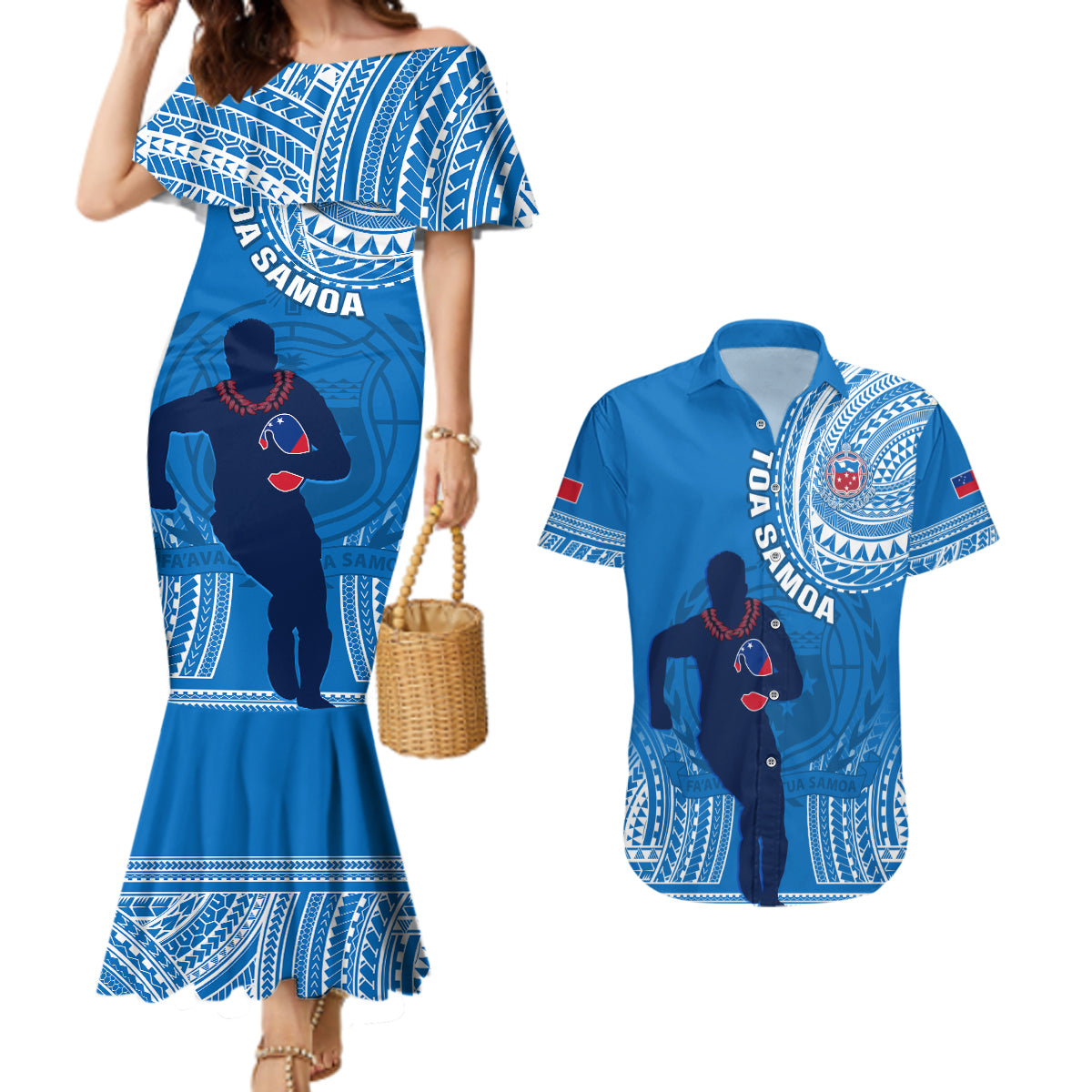 Custom Samoa Rugby Couples Matching Mermaid Dress and Hawaiian Shirt Pacific 2023 Go Toa Samoa - Wonder Print Shop