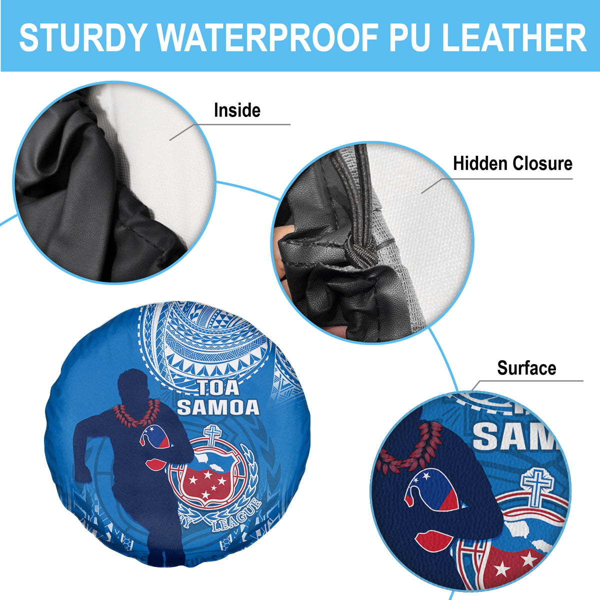 Samoa Rugby Spare Tire Cover Pacific 2023 Go Toa Samoa - Wonder Print Shop