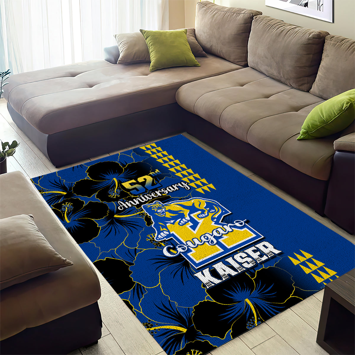 Hawaii Kaiser High School Area Rug Kakau Mix Hibiscus Happy 52nd Anniversary - Wonder Print Shop
