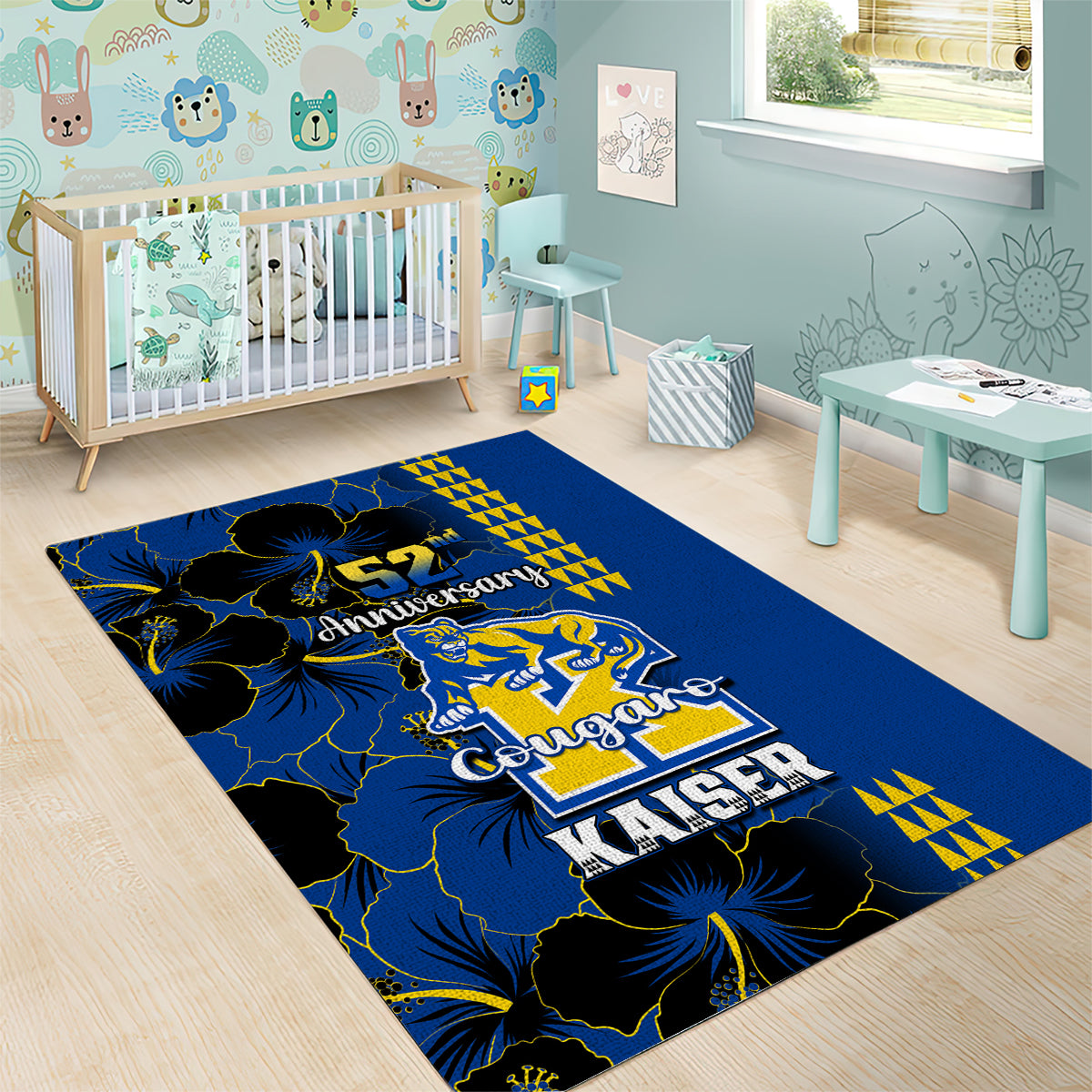 Hawaii Kaiser High School Area Rug Kakau Mix Hibiscus Happy 52nd Anniversary - Wonder Print Shop