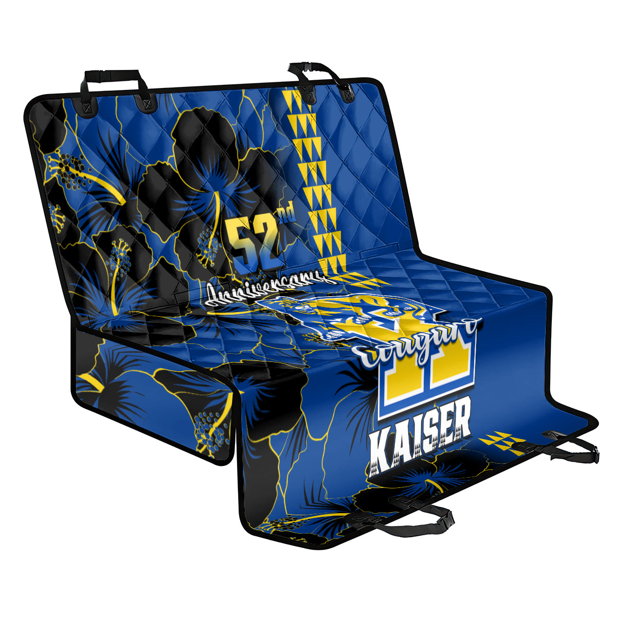 Hawaii Kaiser High School Back Car Seat Cover Kakau Mix Hibiscus Happy 52nd Anniversary - Wonder Print Shop