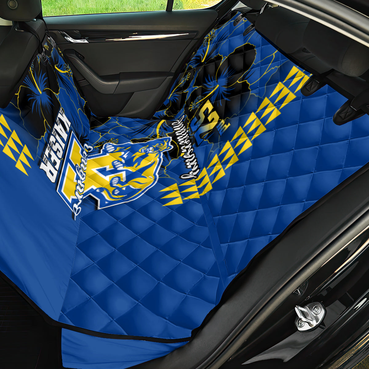 Hawaii Kaiser High School Back Car Seat Cover Kakau Mix Hibiscus Happy 52nd Anniversary - Wonder Print Shop