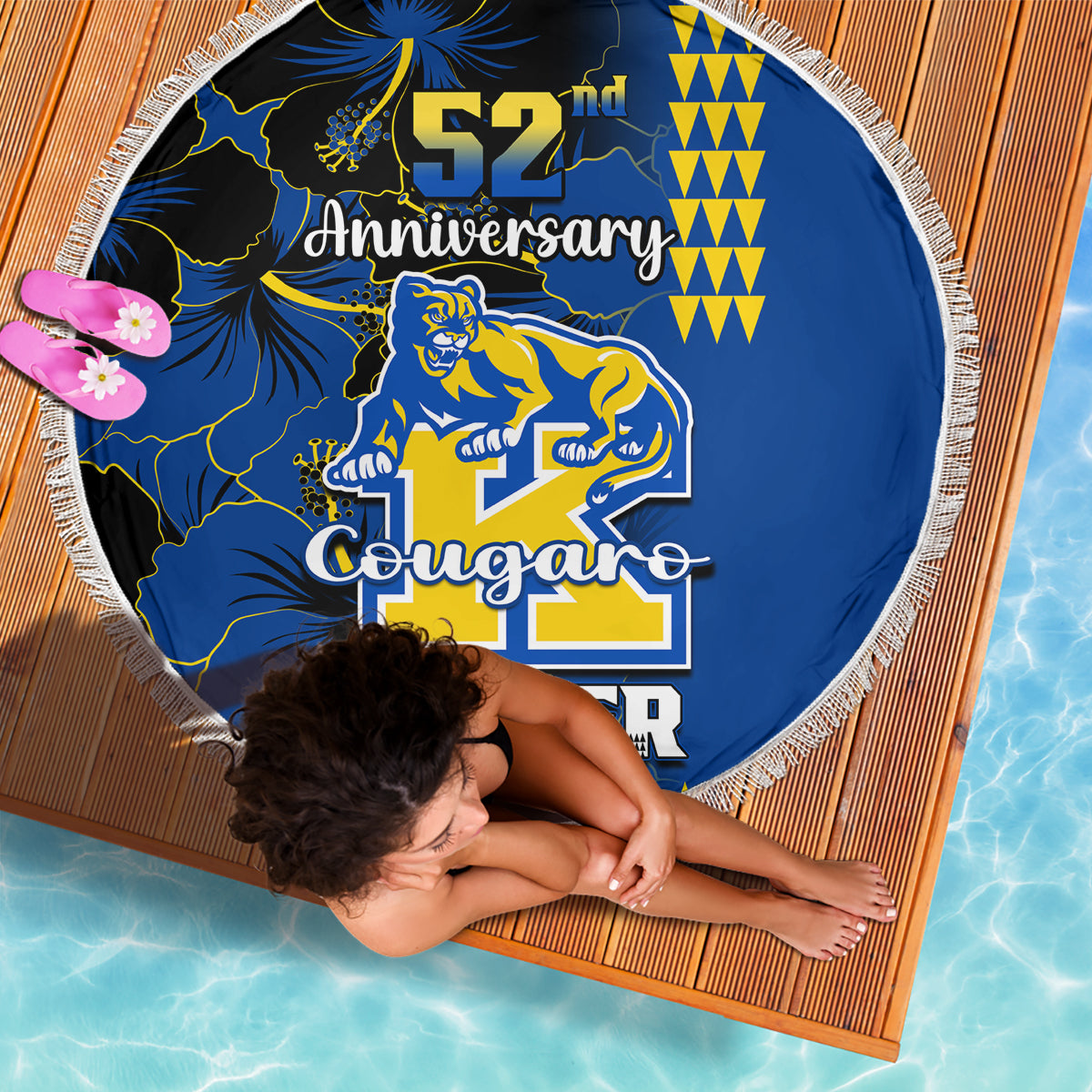 Hawaii Kaiser High School Beach Blanket Kakau Mix Hibiscus Happy 52nd Anniversary - Wonder Print Shop