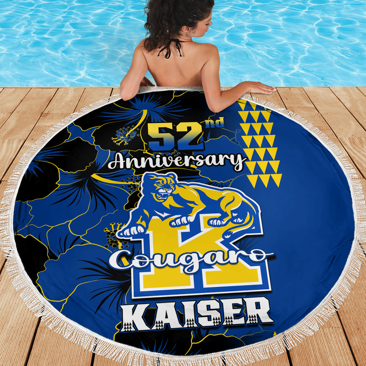 Hawaii Kaiser High School Beach Blanket Kakau Mix Hibiscus Happy 52nd Anniversary - Wonder Print Shop