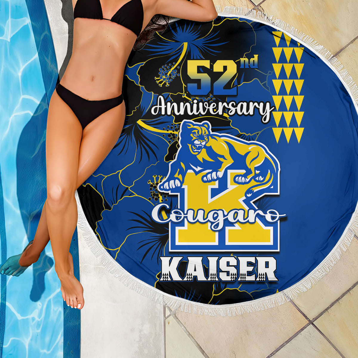 Hawaii Kaiser High School Beach Blanket Kakau Mix Hibiscus Happy 52nd Anniversary - Wonder Print Shop