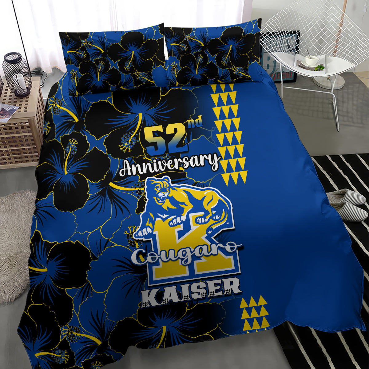 Hawaii Kaiser High School Bedding Set Kakau Mix Hibiscus Happy 52nd Anniversary - Wonder Print Shop
