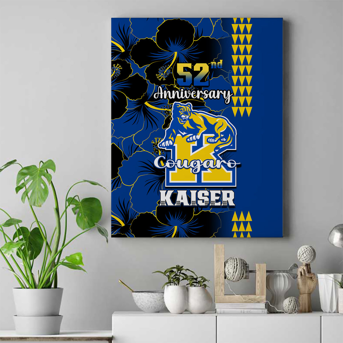 Hawaii Kaiser High School Canvas Wall Art Kakau Mix Hibiscus Happy 52nd Anniversary - Wonder Print Shop