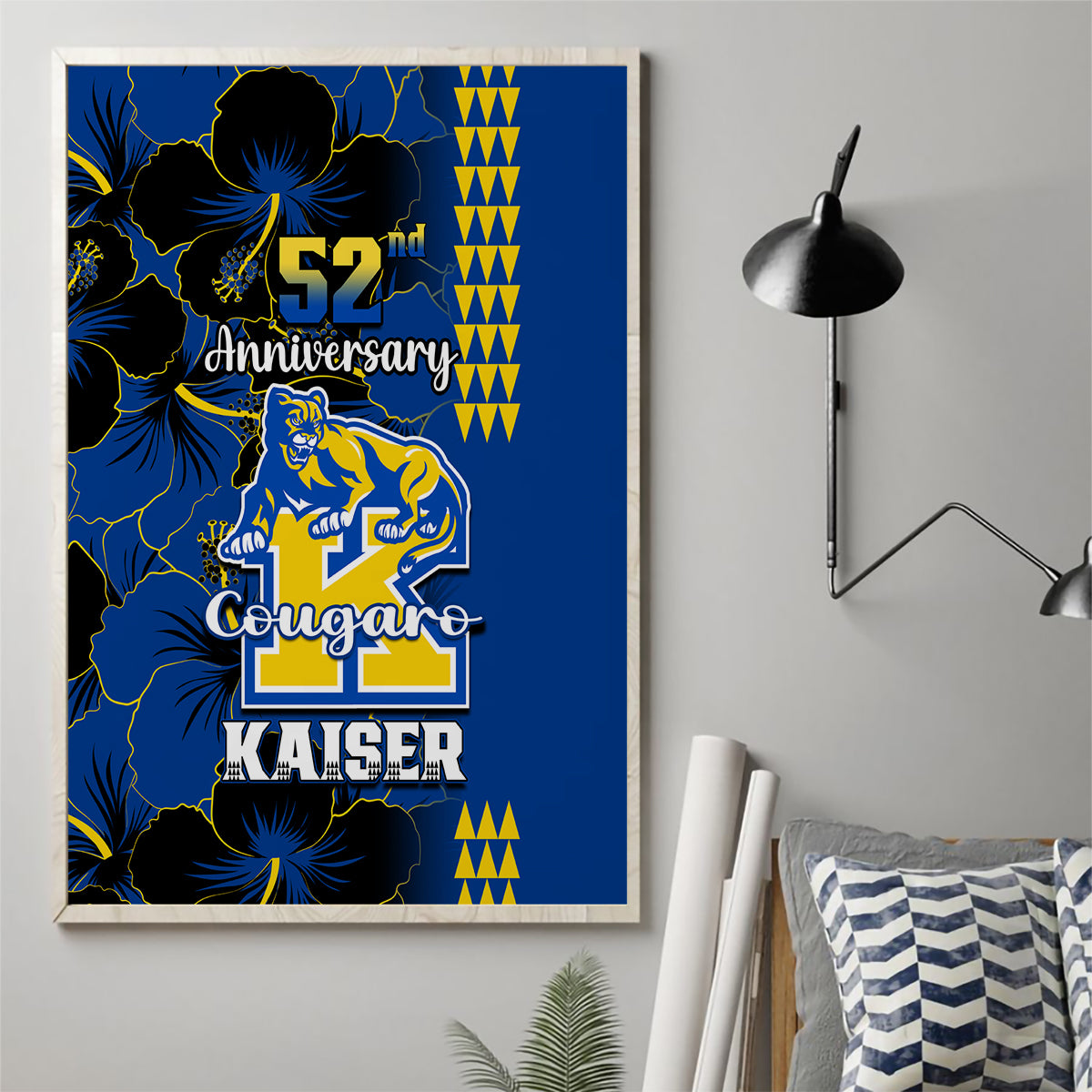 Hawaii Kaiser High School Canvas Wall Art Kakau Mix Hibiscus Happy 52nd Anniversary - Wonder Print Shop