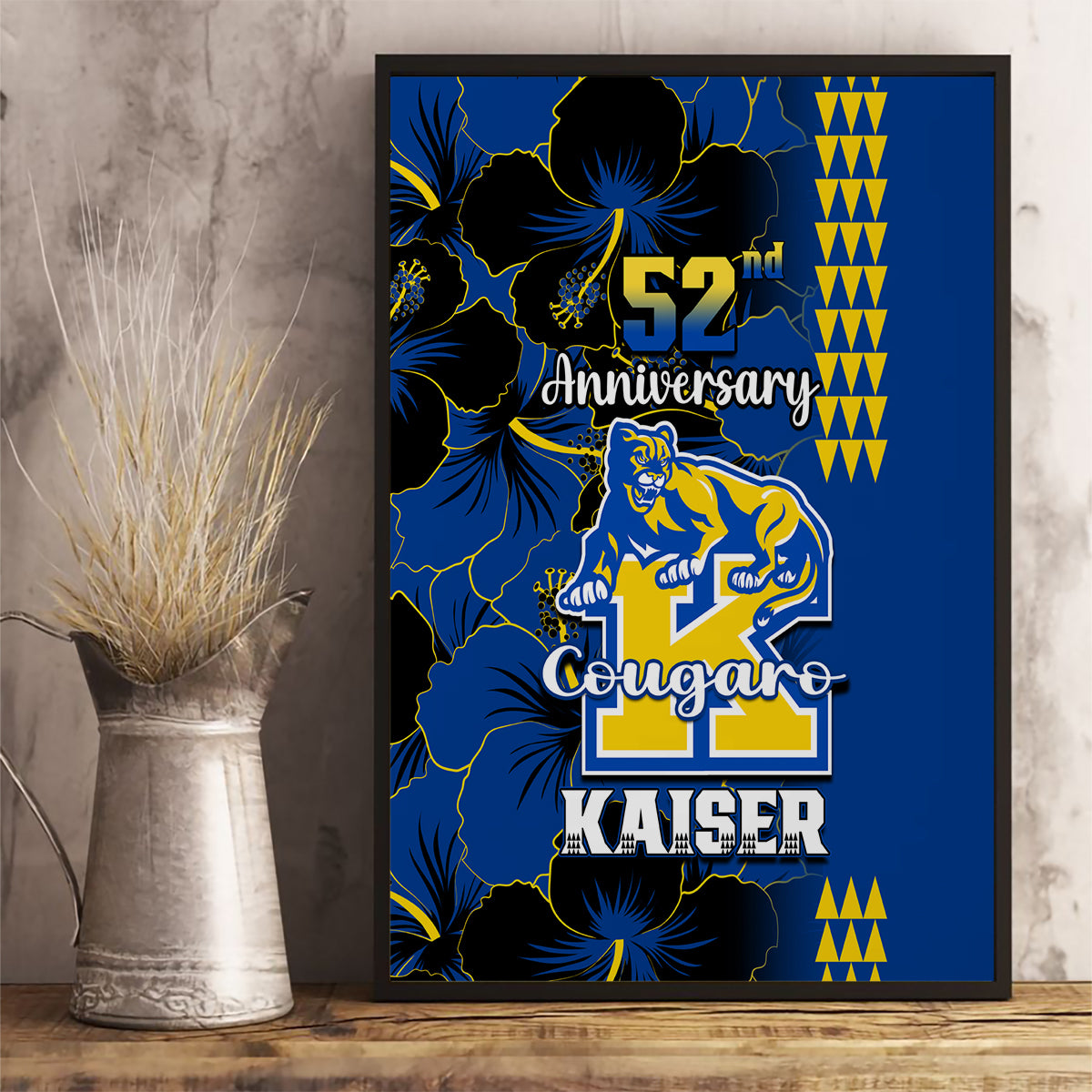 Hawaii Kaiser High School Canvas Wall Art Kakau Mix Hibiscus Happy 52nd Anniversary - Wonder Print Shop