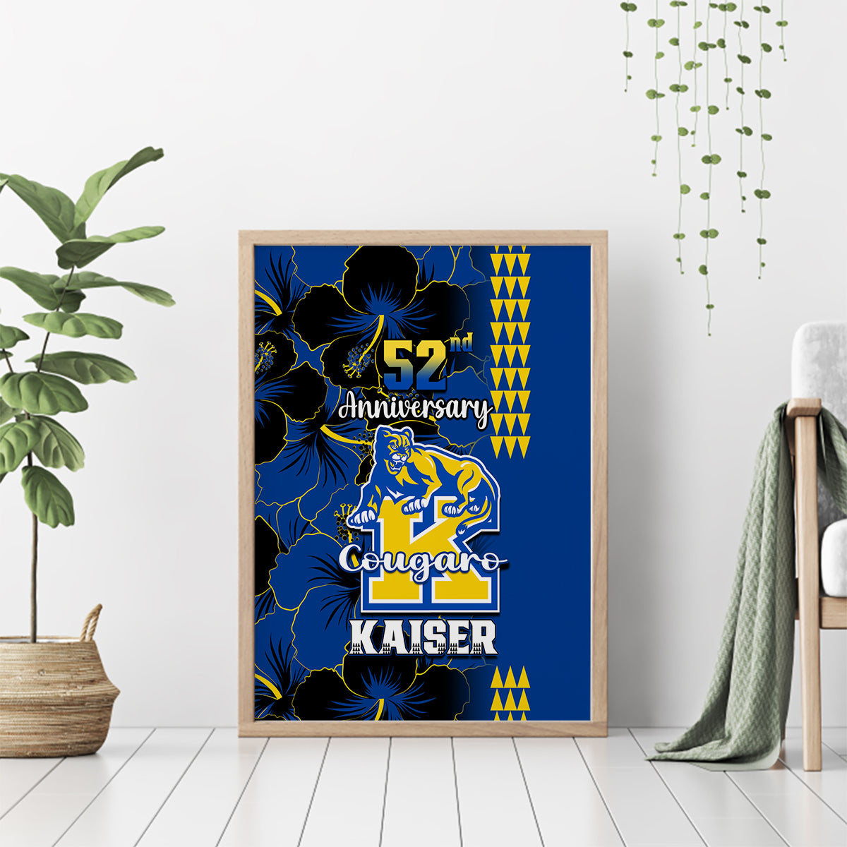 Hawaii Kaiser High School Canvas Wall Art Kakau Mix Hibiscus Happy 52nd Anniversary - Wonder Print Shop