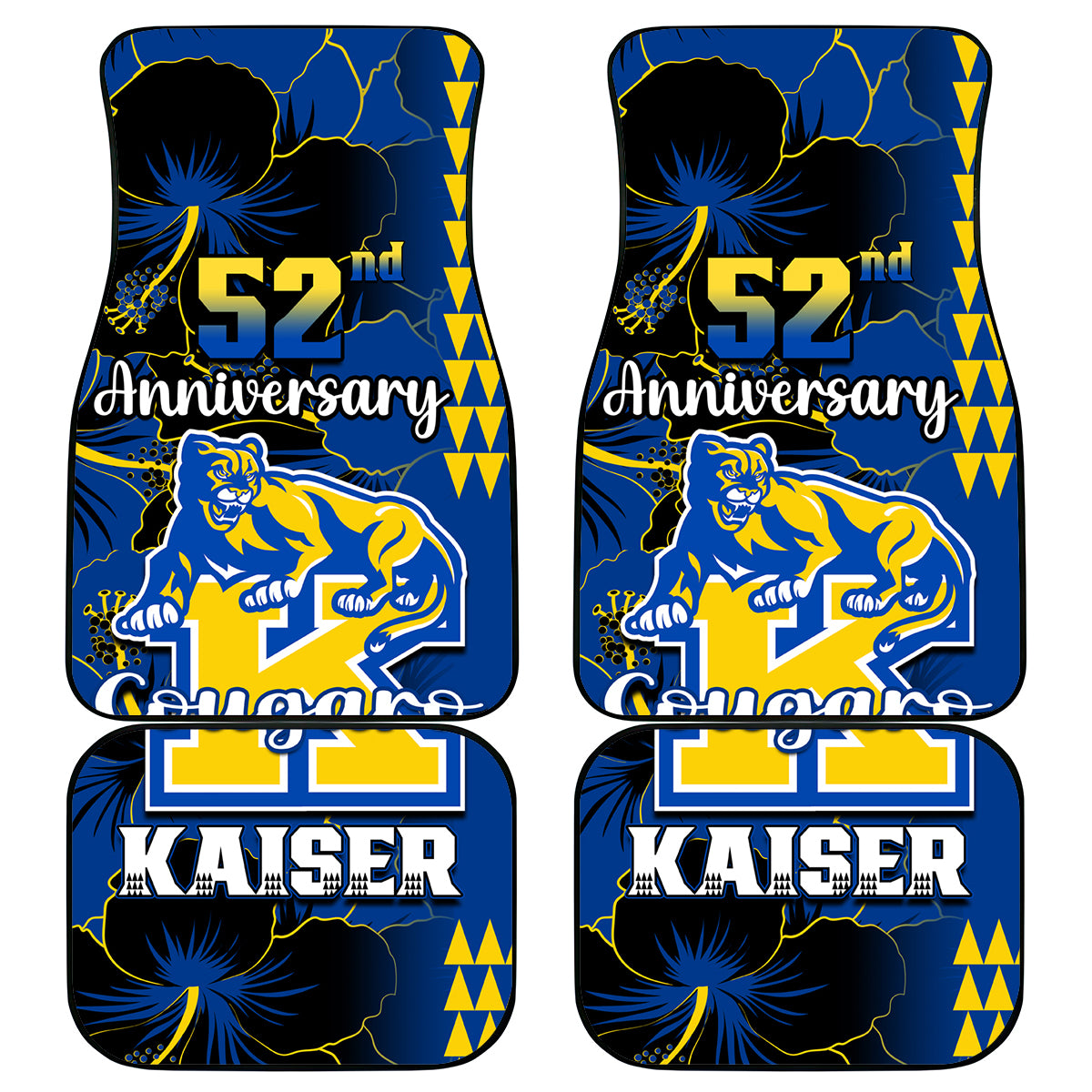 Hawaii Kaiser High School Car Mats Kakau Mix Hibiscus Happy 52nd Anniversary - Wonder Print Shop