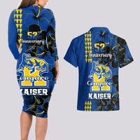 Hawaii Kaiser High School Couples Matching Long Sleeve Bodycon Dress and Hawaiian Shirt Kakau Mix Hibiscus Happy 52nd Anniversary - Wonder Print Shop