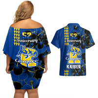 Hawaii Kaiser High School Couples Matching Off Shoulder Short Dress and Hawaiian Shirt Kakau Mix Hibiscus Happy 52nd Anniversary - Wonder Print Shop