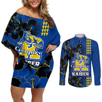 Hawaii Kaiser High School Couples Matching Off Shoulder Short Dress and Long Sleeve Button Shirts Kakau Mix Hibiscus Happy 52nd Anniversary - Wonder Print Shop
