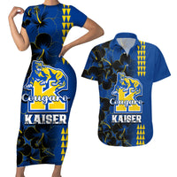 Hawaii Kaiser High School Couples Matching Short Sleeve Bodycon Dress and Hawaiian Shirt Kakau Mix Hibiscus Happy 52nd Anniversary - Wonder Print Shop