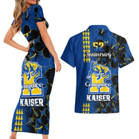 Hawaii Kaiser High School Couples Matching Short Sleeve Bodycon Dress and Hawaiian Shirt Kakau Mix Hibiscus Happy 52nd Anniversary - Wonder Print Shop