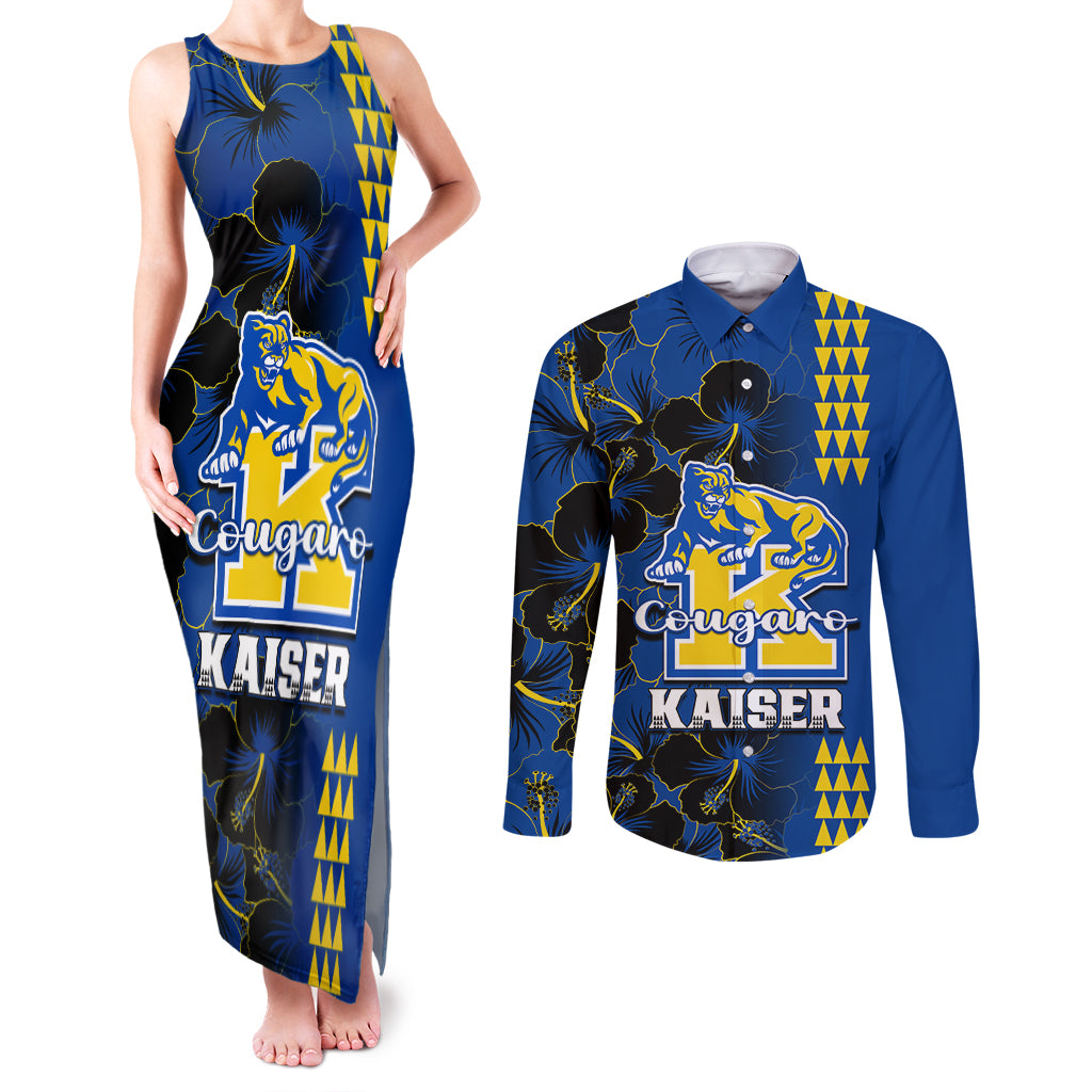 Hawaii Kaiser High School Couples Matching Tank Maxi Dress and Long Sleeve Button Shirts Kakau Mix Hibiscus Happy 52nd Anniversary - Wonder Print Shop