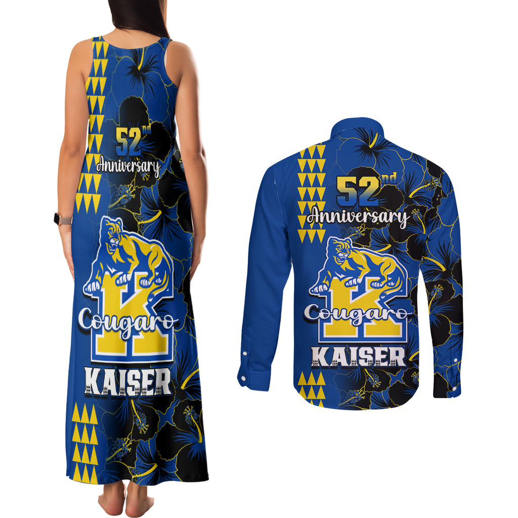 Hawaii Kaiser High School Couples Matching Tank Maxi Dress and Long Sleeve Button Shirts Kakau Mix Hibiscus Happy 52nd Anniversary - Wonder Print Shop