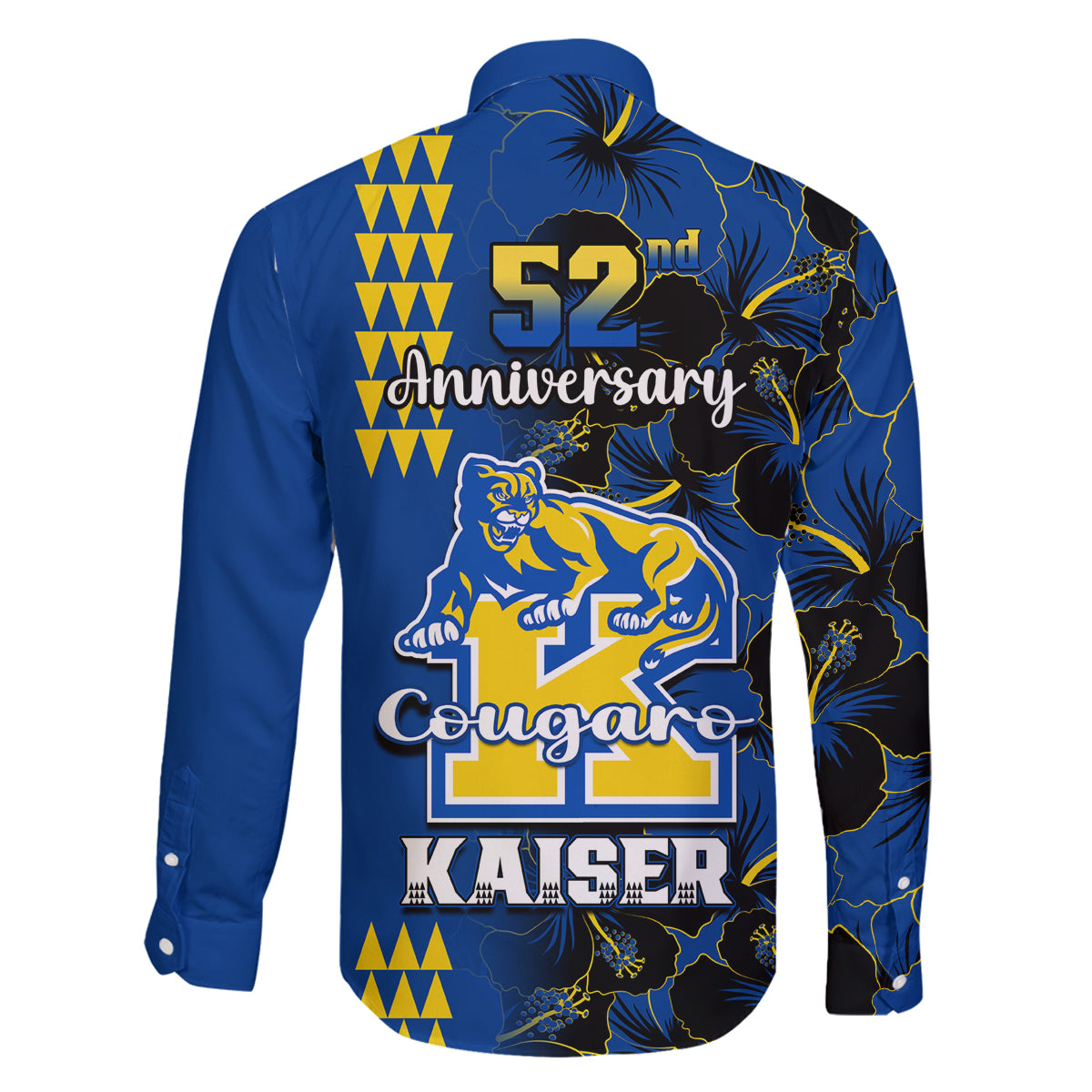 Hawaii Kaiser High School Family Matching Long Sleeve Bodycon Dress and Hawaiian Shirt Kakau Mix Hibiscus Happy 52nd Anniversary - Wonder Print Shop