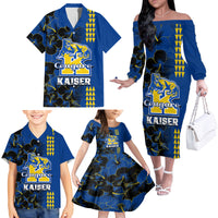 Hawaii Kaiser High School Family Matching Off Shoulder Long Sleeve Dress and Hawaiian Shirt Kakau Mix Hibiscus Happy 52nd Anniversary - Wonder Print Shop