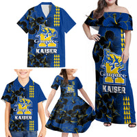 Hawaii Kaiser High School Family Matching Off Shoulder Maxi Dress and Hawaiian Shirt Kakau Mix Hibiscus Happy 52nd Anniversary - Wonder Print Shop