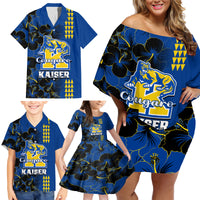 Hawaii Kaiser High School Family Matching Off Shoulder Short Dress and Hawaiian Shirt Kakau Mix Hibiscus Happy 52nd Anniversary - Wonder Print Shop
