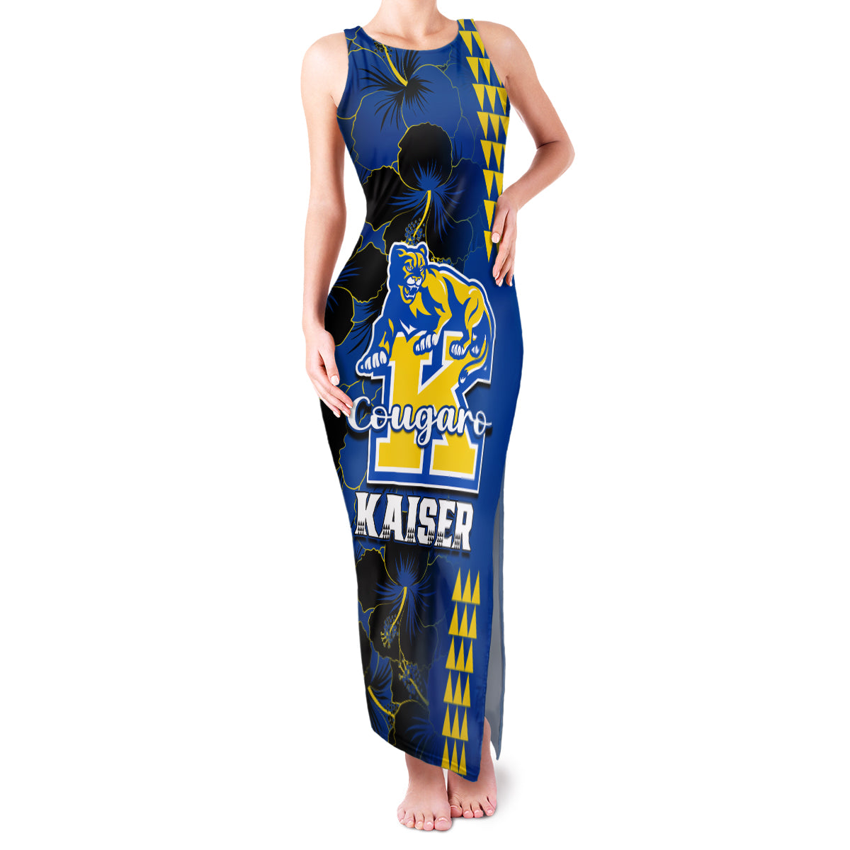 Hawaii Kaiser High School Family Matching Tank Maxi Dress and Hawaiian Shirt Kakau Mix Hibiscus Happy 52nd Anniversary - Wonder Print Shop