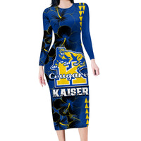 Hawaii Kaiser High School Long Sleeve Bodycon Dress Kakau Mix Hibiscus Happy 52nd Anniversary - Wonder Print Shop