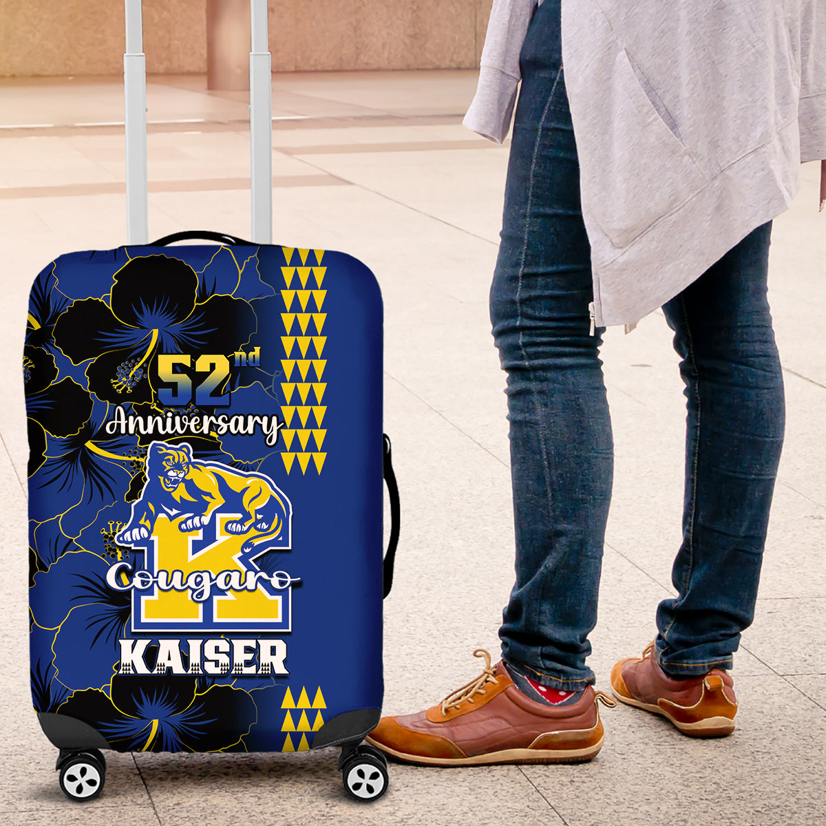 Hawaii Kaiser High School Luggage Cover Kakau Mix Hibiscus Happy 52nd Anniversary - Wonder Print Shop