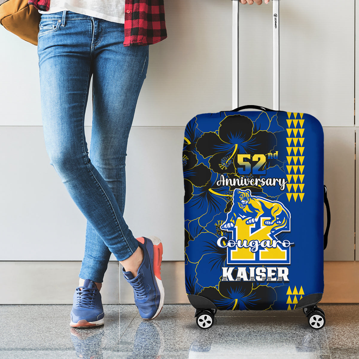 Hawaii Kaiser High School Luggage Cover Kakau Mix Hibiscus Happy 52nd Anniversary - Wonder Print Shop