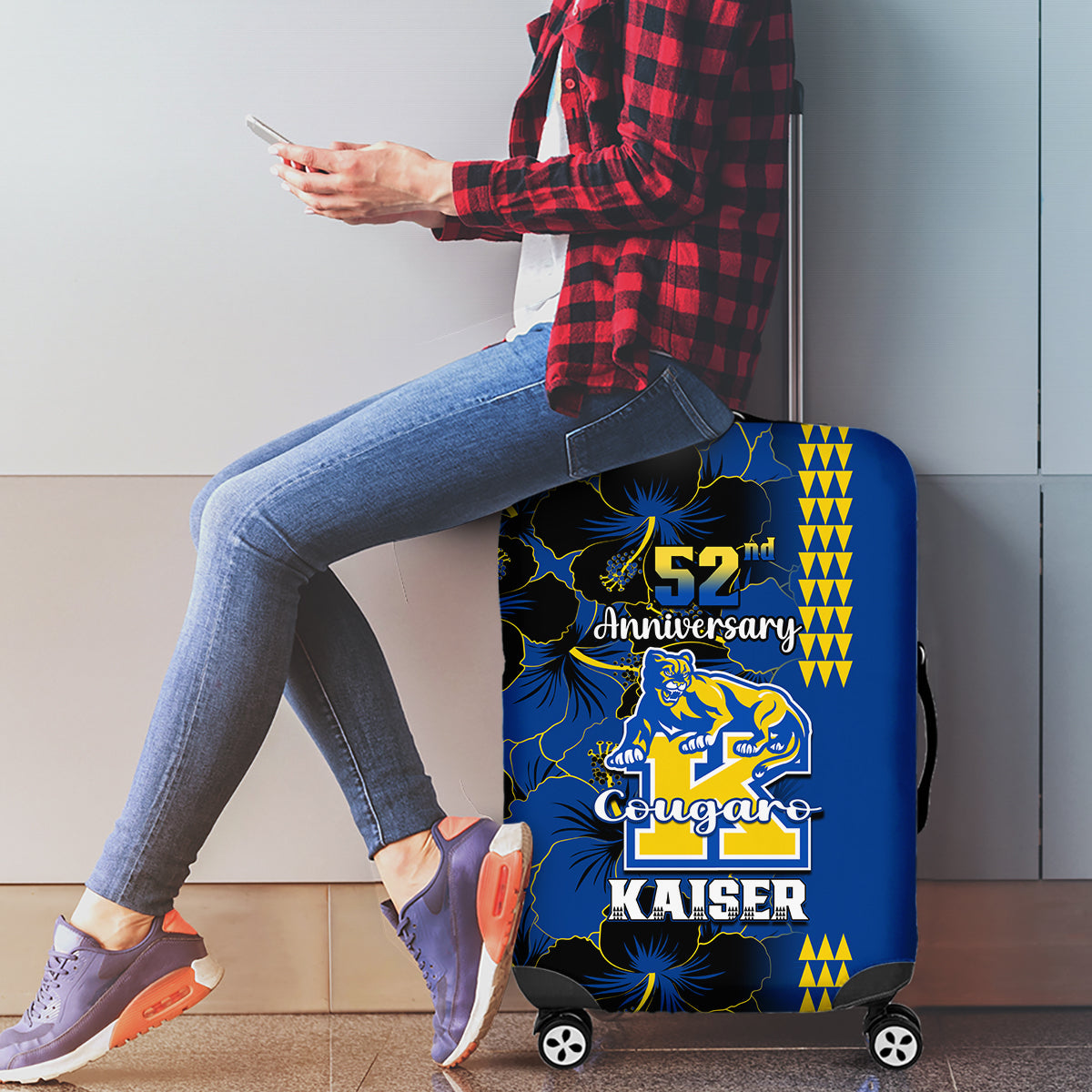Hawaii Kaiser High School Luggage Cover Kakau Mix Hibiscus Happy 52nd Anniversary - Wonder Print Shop