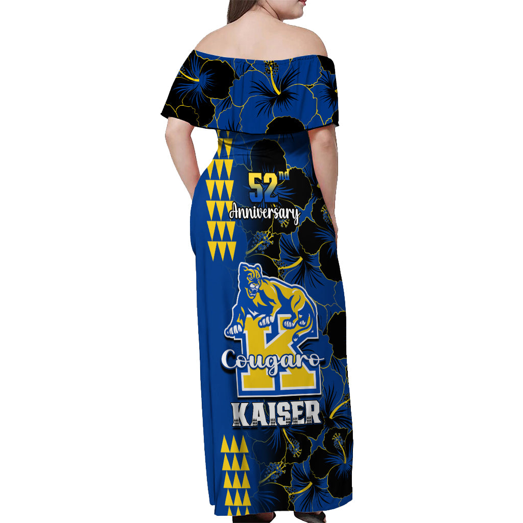 Hawaii Kaiser High School Off Shoulder Maxi Dress Kakau Mix Hibiscus Happy 52nd Anniversary - Wonder Print Shop