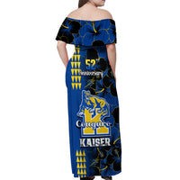 Hawaii Kaiser High School Off Shoulder Maxi Dress Kakau Mix Hibiscus Happy 52nd Anniversary - Wonder Print Shop