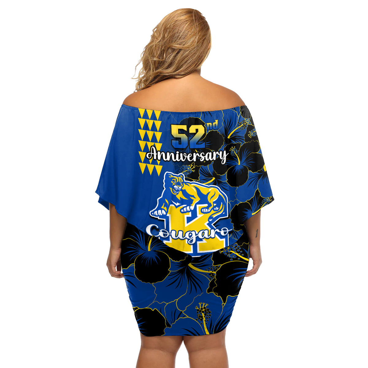 Hawaii Kaiser High School Off Shoulder Short Dress Kakau Mix Hibiscus Happy 52nd Anniversary - Wonder Print Shop