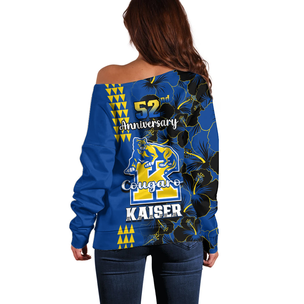 Hawaii Kaiser High School Off Shoulder Sweater Kakau Mix Hibiscus Happy 52nd Anniversary - Wonder Print Shop
