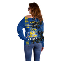 Hawaii Kaiser High School Off Shoulder Sweater Kakau Mix Hibiscus Happy 52nd Anniversary - Wonder Print Shop