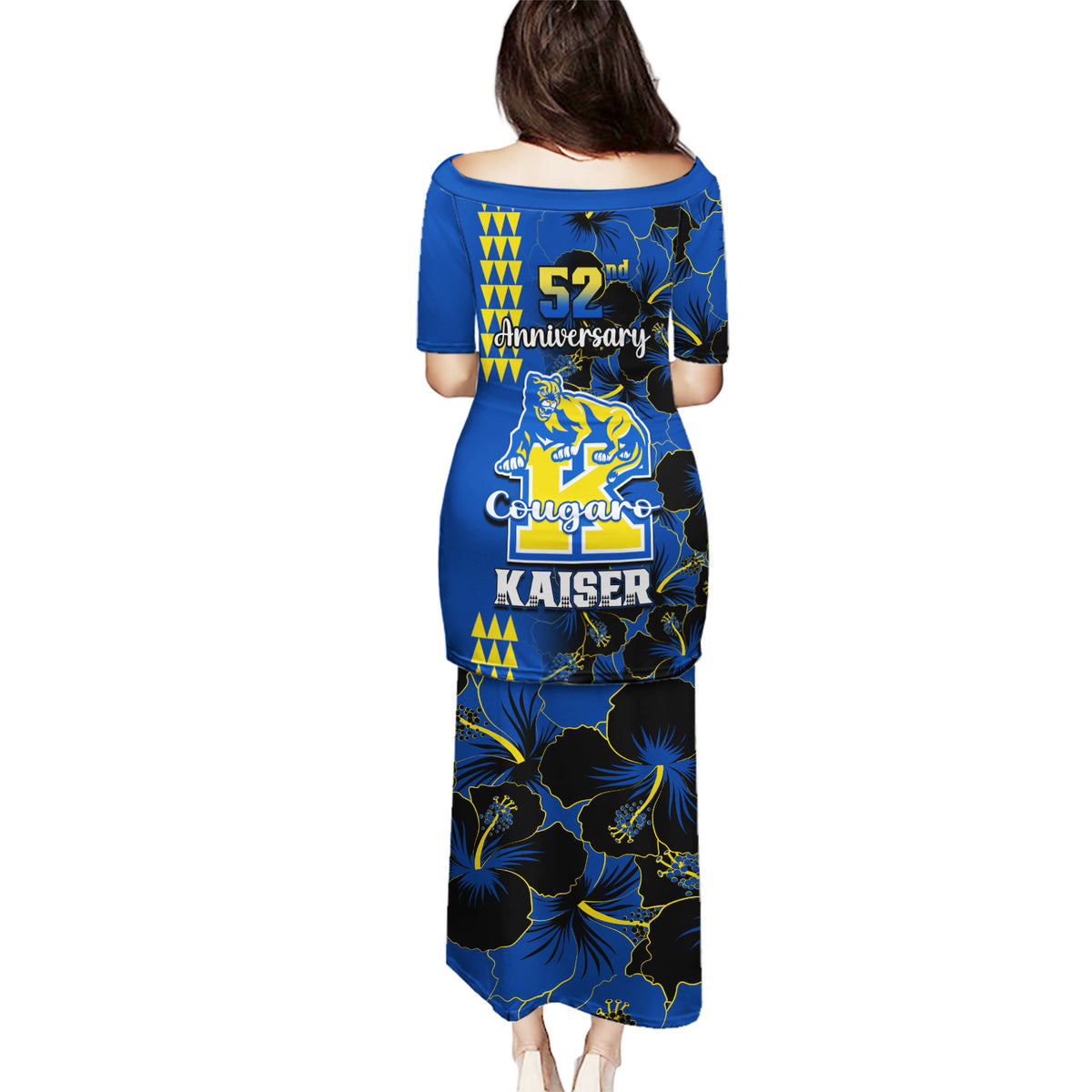 Hawaii Kaiser High School Puletasi Kakau Mix Hibiscus Happy 52nd Anniversary - Wonder Print Shop