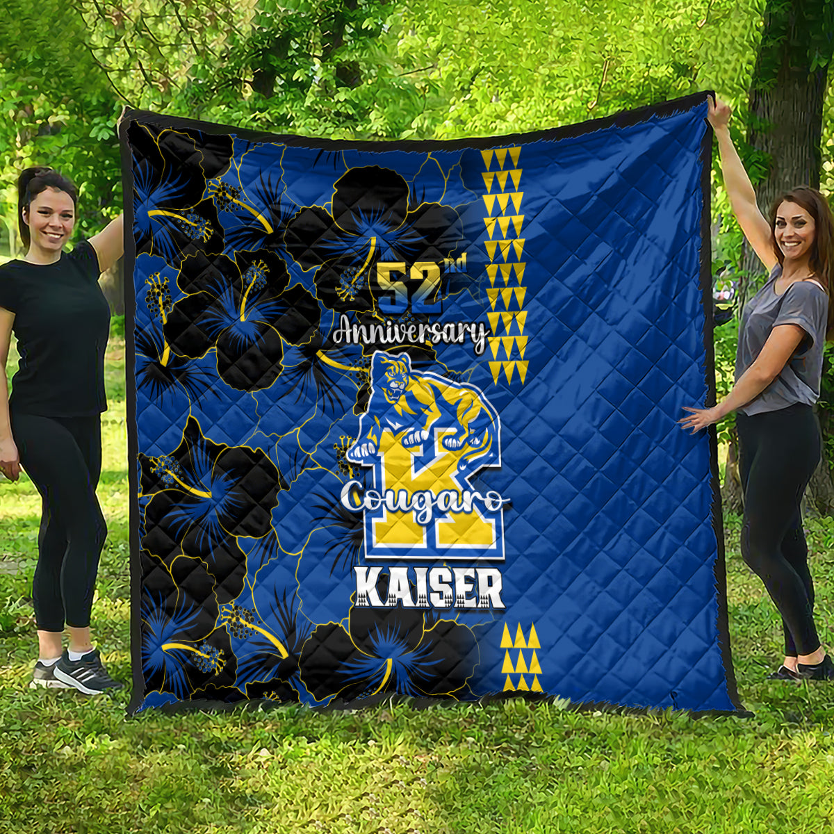 Hawaii Kaiser High School Quilt Kakau Mix Hibiscus Happy 52nd Anniversary - Wonder Print Shop