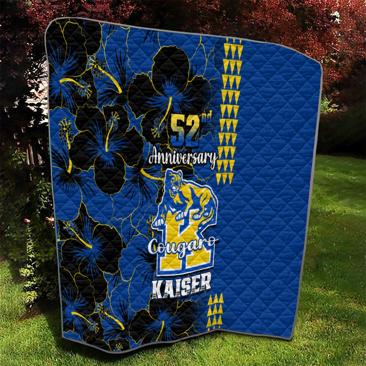 Hawaii Kaiser High School Quilt Kakau Mix Hibiscus Happy 52nd Anniversary - Wonder Print Shop