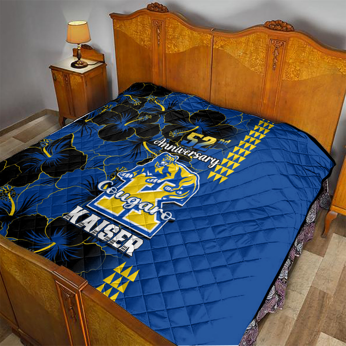 Hawaii Kaiser High School Quilt Kakau Mix Hibiscus Happy 52nd Anniversary - Wonder Print Shop