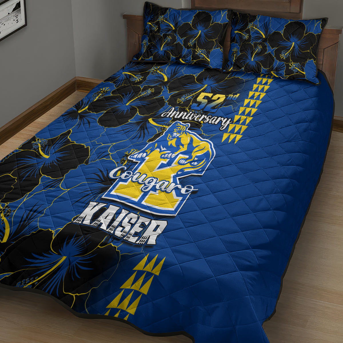 Hawaii Kaiser High School Quilt Bed Set Kakau Mix Hibiscus Happy 52nd Anniversary - Wonder Print Shop